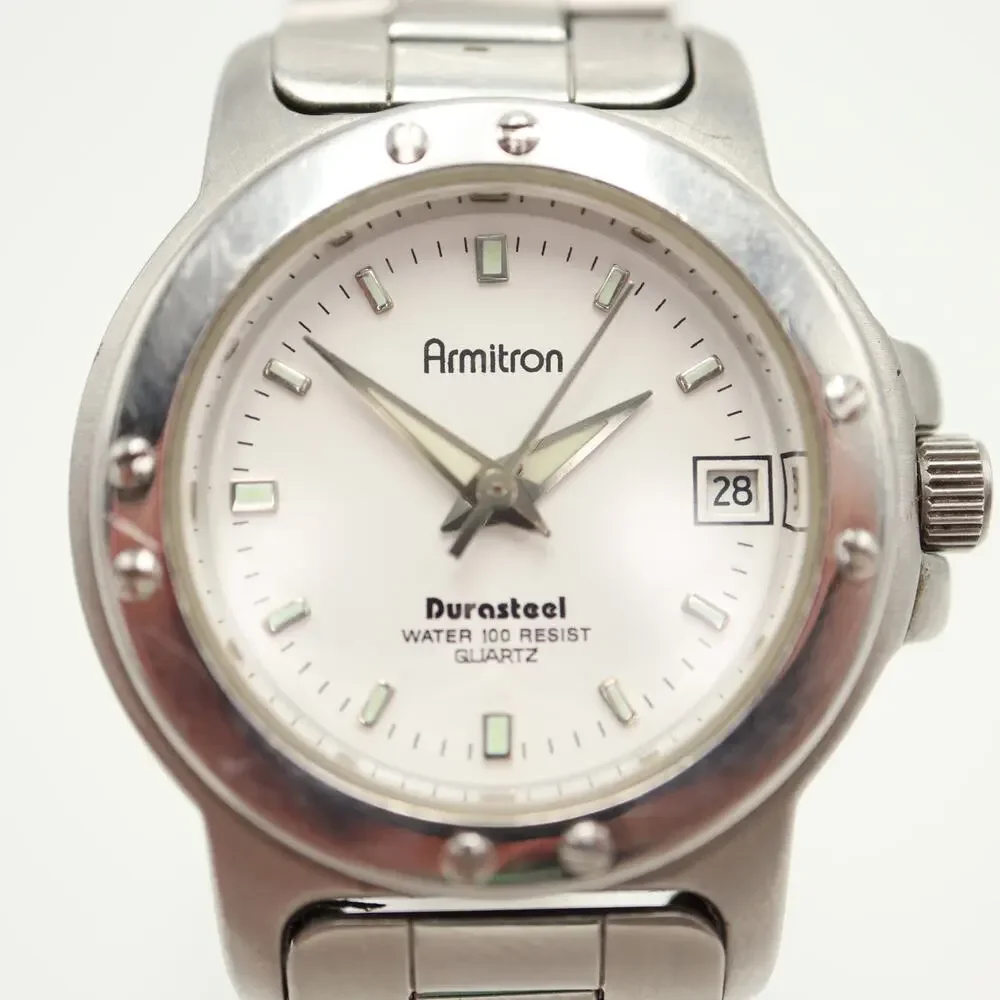 Armitron Silver Tone Durasteel Womens 28mm Watch Date Bracelet w New Battery